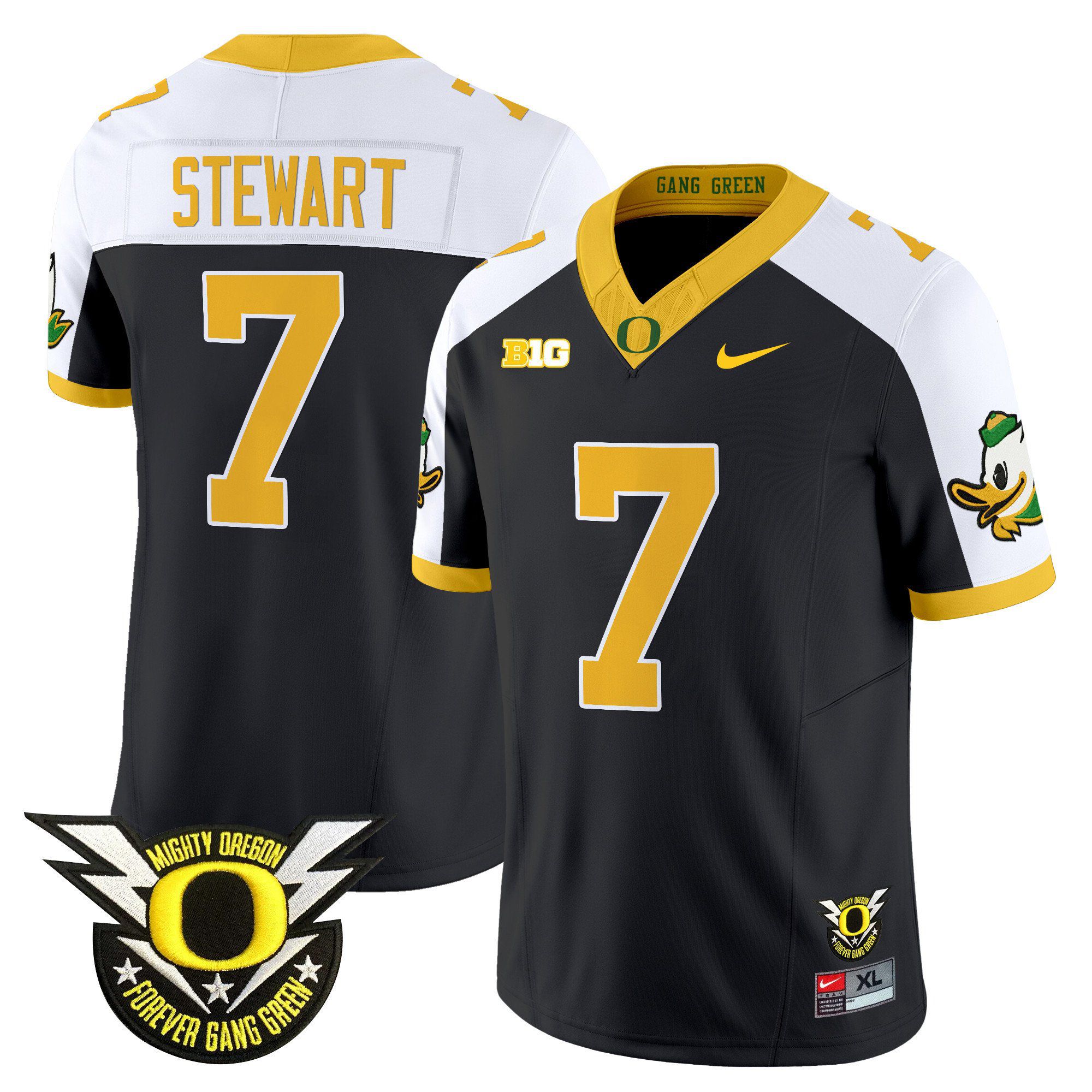 Men Oregon Ducks #7 Stewart Black 2024 Nike Forever Gang Green & BIG Patch Vapor Limited NCAA Jersey style 1->ncaa teams->NCAA Jersey